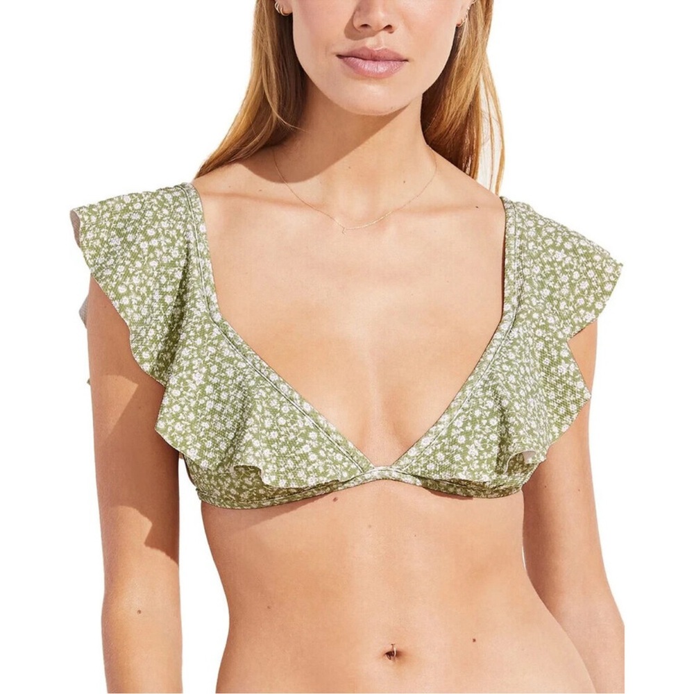 Eberjey Garden Graziela Bikini Top Women's S Green Ruffled Straps Tie Closure